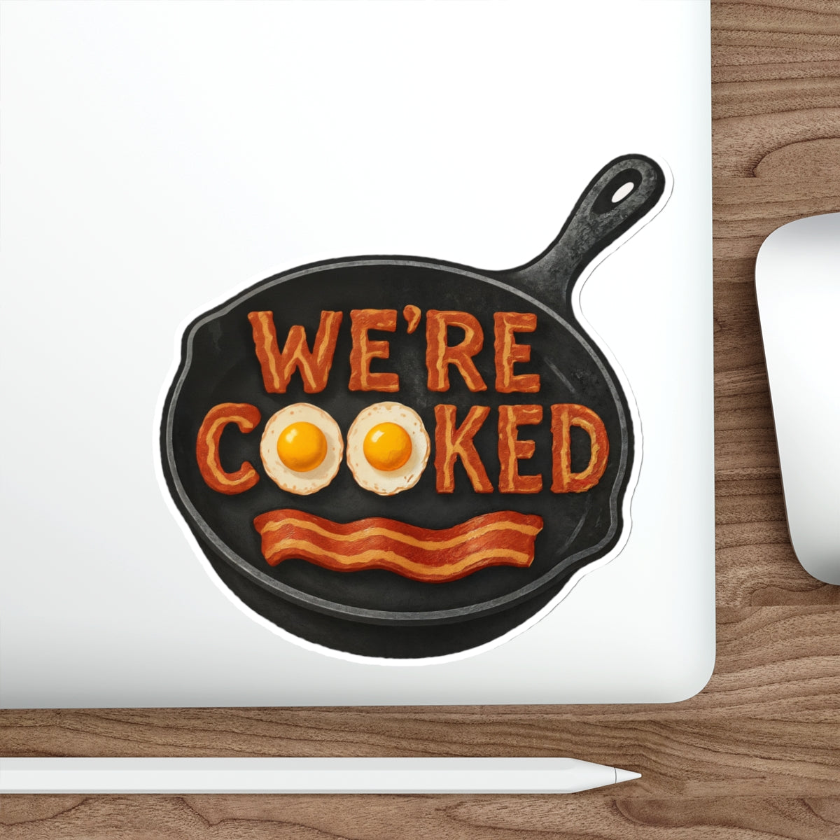 We’re Cooked – Whimsical Die-Cut Sticker | The Kitchen’s on Fire and We’re Still Paying Rent 🍳